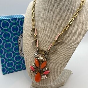 Stella & Dot Pop Geo Orange Crystal Floral Pendant Statement Necklace